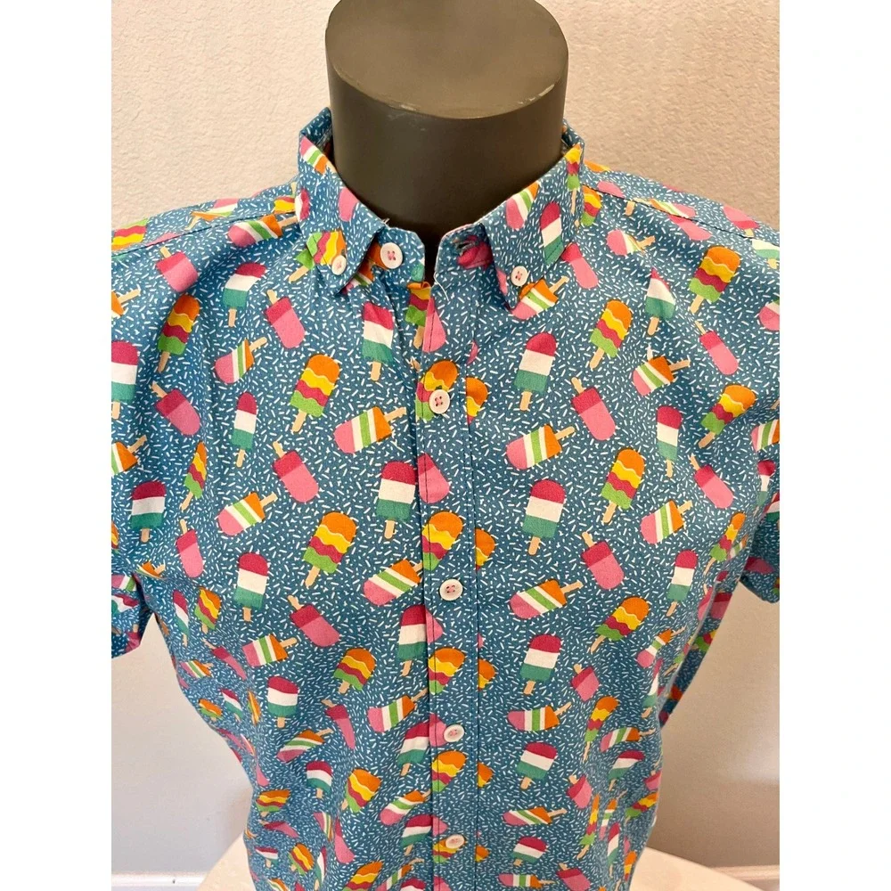 MTL Made To Live NYC Ice Cream Popsicle Print Shirt Mens L Slim Button Up
